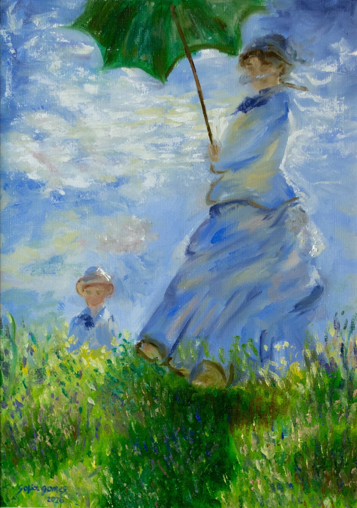 Releitura "The Walk, woman with a parasol", de Claude Monet, 1875